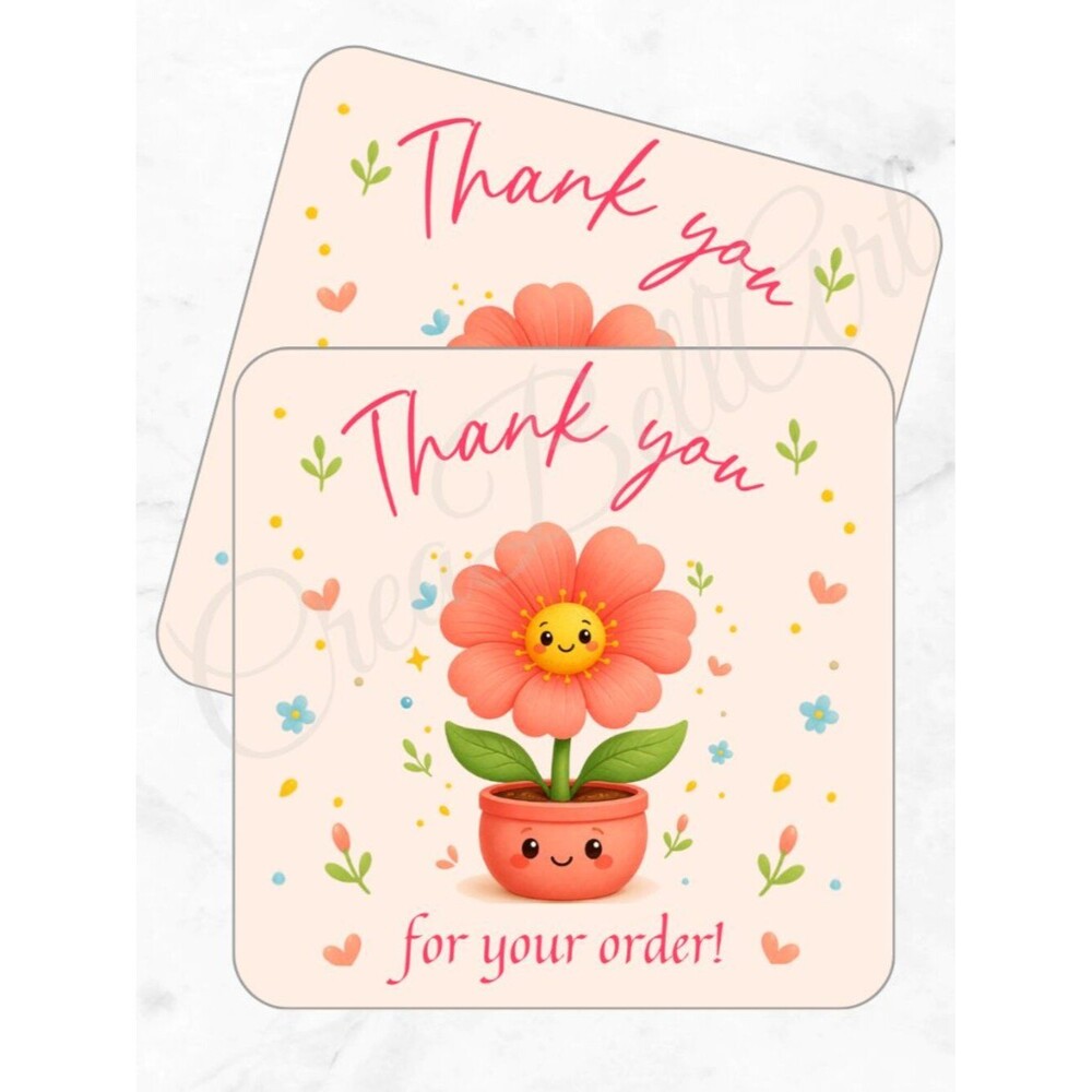 60 Pack Floral Square Shaped Thank You Cards